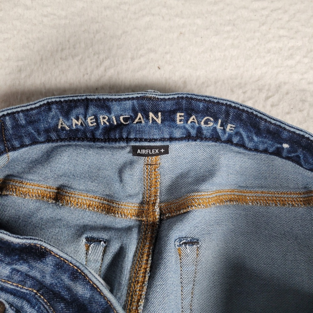 American Eagle Jeans Mens 33x32 Blue Straight Leg Stretch Whiskered Denim - Picture 9 of 15